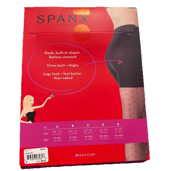 Spanx Sheers Black Swiss Dot Shaping All Day‎ Style 397 Size E New - Picture 2 of 4